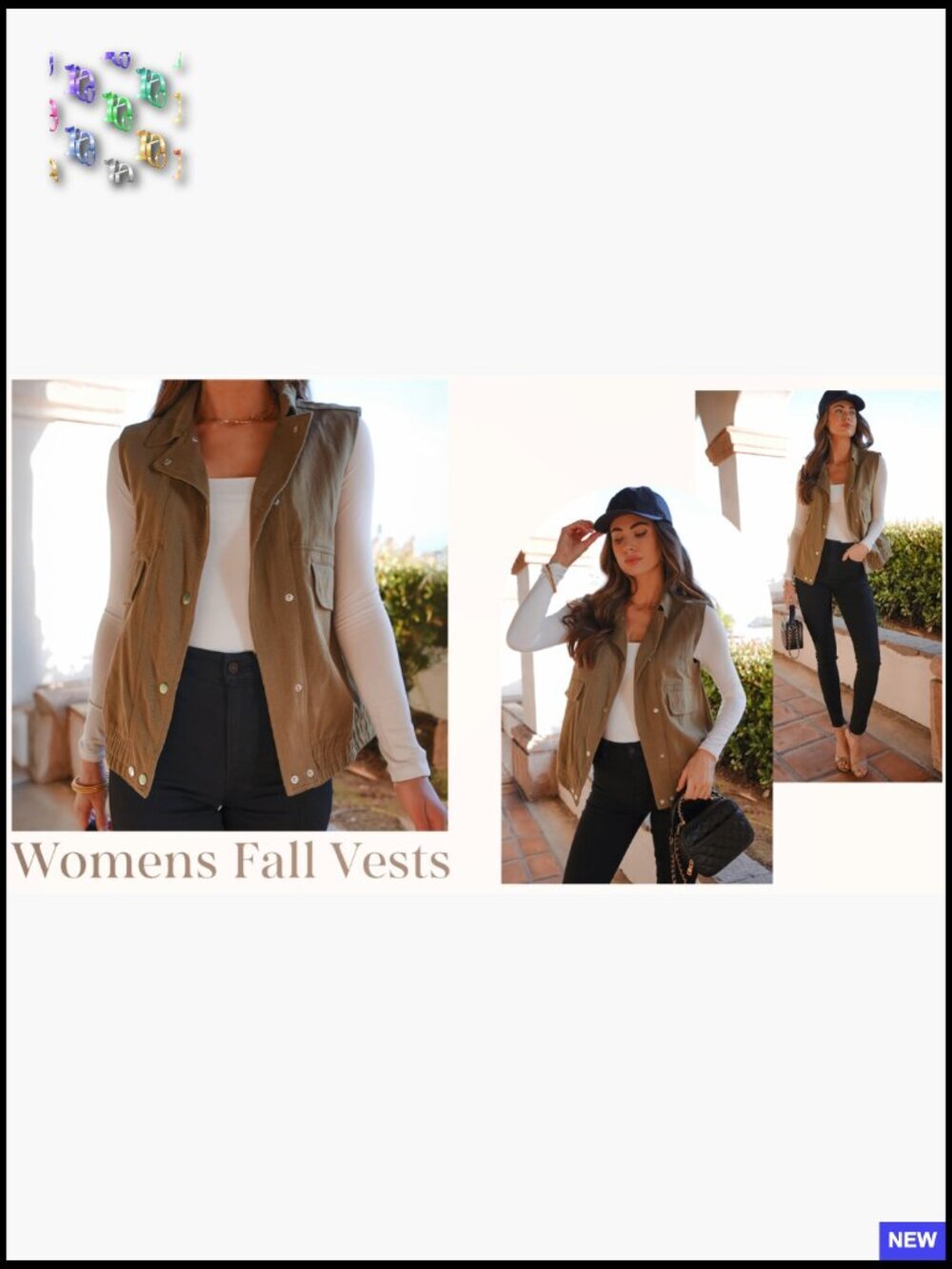 Sleeveless Cargo Vest Button-Down Lapel Collar Elastic Hem Boxy Style - Picture 6 of 7
